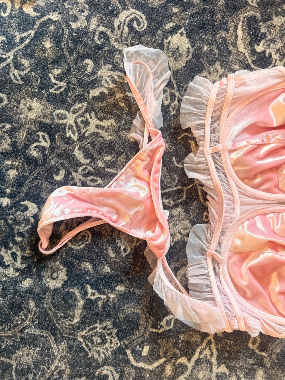 Auden Pink Satin Bralette & Thong Set with Ruffle Trim
